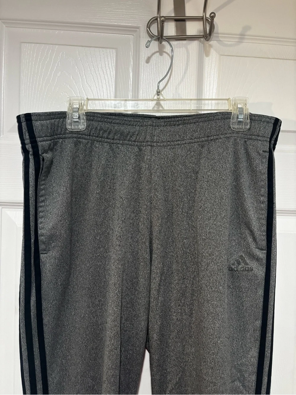 ADIDAS Men’s Gray Jogger Pants with Black Stripes-Elastic Waist w/Drawstring